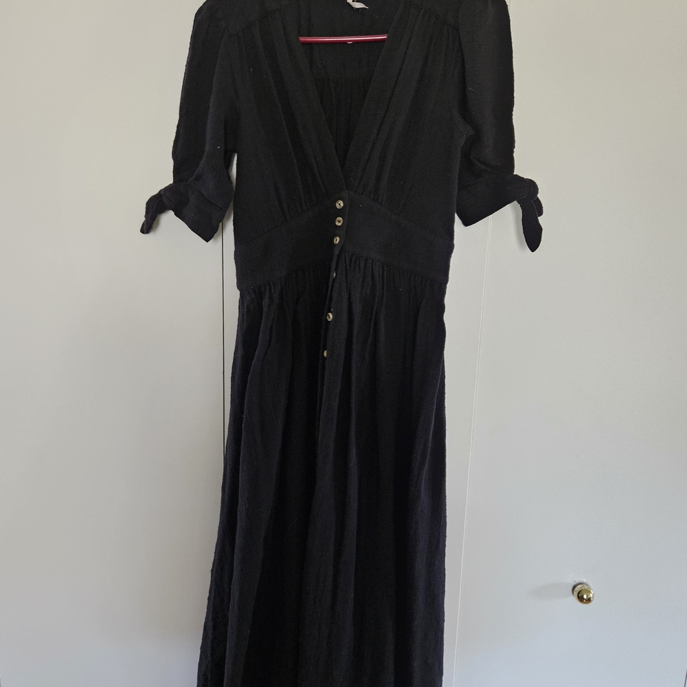 Free People Love Of My Life Black Midi Dress with Button Detail